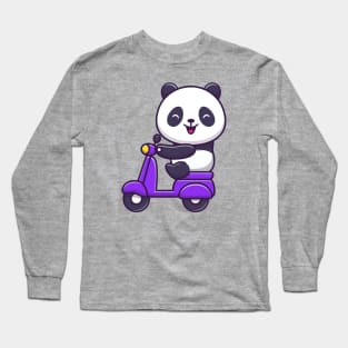 Cute Panda Riding Scooter Cartoon Long Sleeve T-Shirt